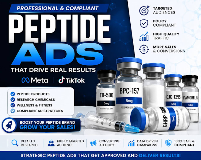 fix peptide ads issues, setup tiktok ads google ads merchant for peptide website
