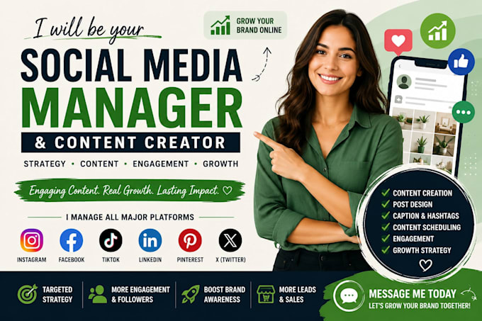 manage your instagram, facebook, linkedin, tiktok, and create engaging content