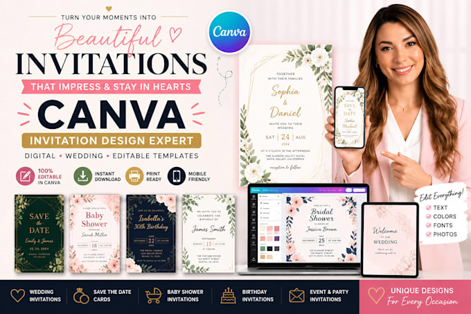 canva invitation design digital wedding invitation card design editable template