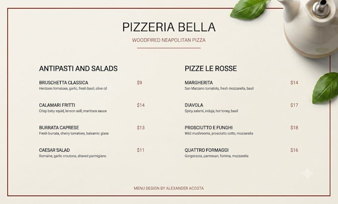 create professional custom menus for your restaurant or event