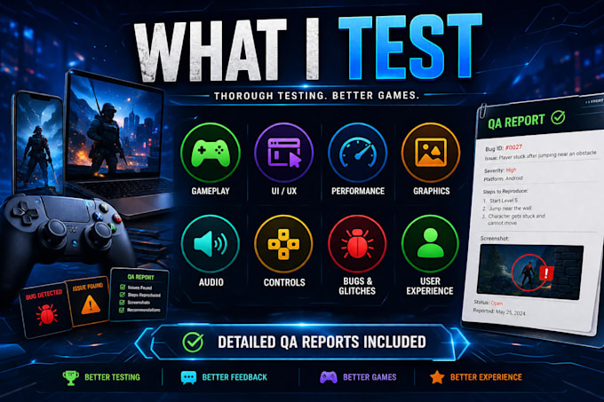 test your mobile or PC game and provide a detailed QA report