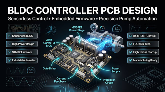 embedded sensorless bldc controller pcb for precision pump and motor application