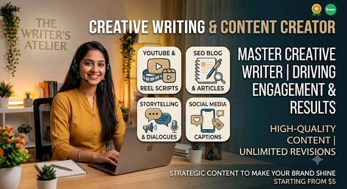 be your creative writer for scripts, blogs, and catchy captions