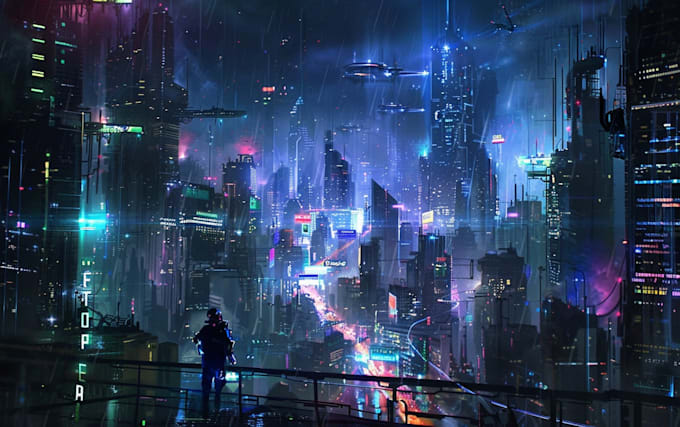 do cyberpunk futuristic city art