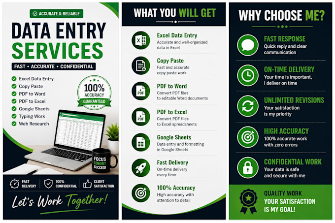 do accurate data entry excel PDF to word copy paste and google sheets