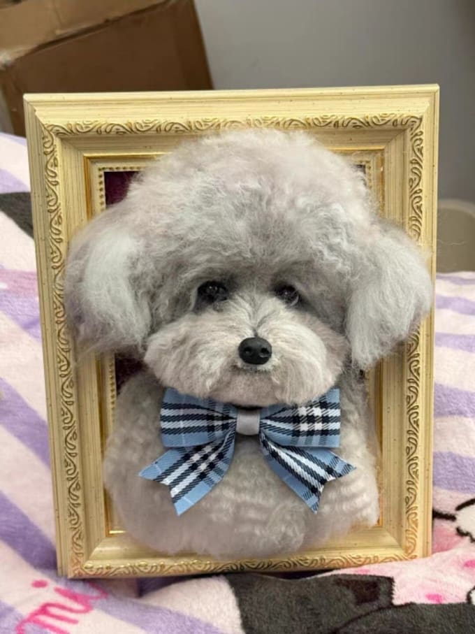 do a custom wool felted pet portrait in a keepsake frame