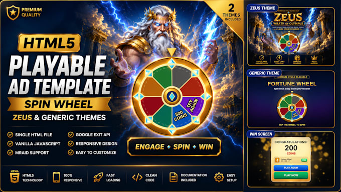create HTML5 playable ads for google ads, unity, applovin