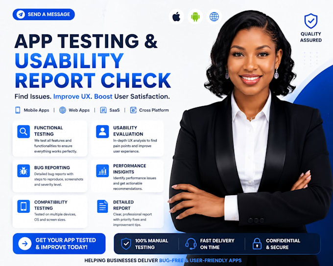 test android app ios app testing or provide ux qa report ai app tester software