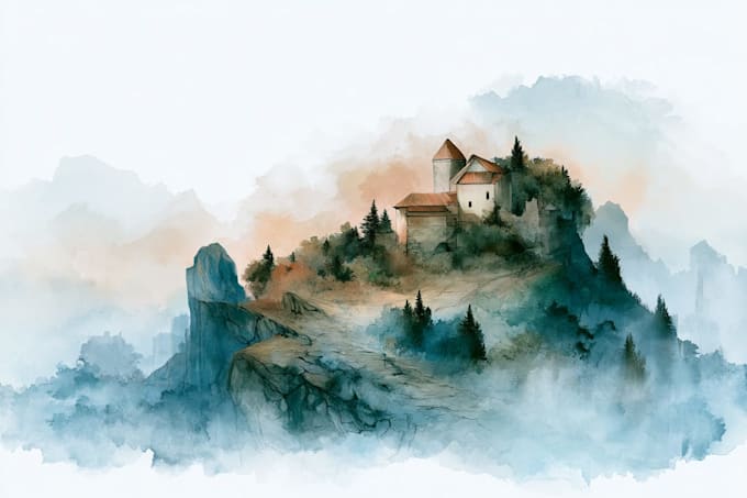 illustrate a watercolor landscape illustration