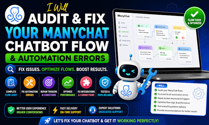 audit and fix your manychat chatbot flow and automation errors