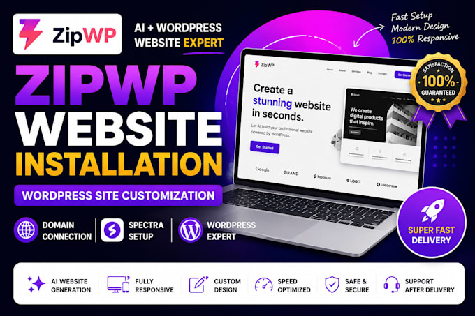 zipwp website installation wordpress site customization domain connection spectr