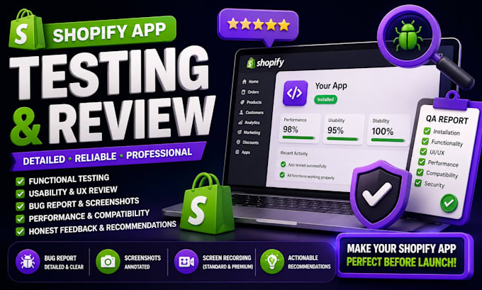 test shopify store import bulk product review app bugs, QA website audit