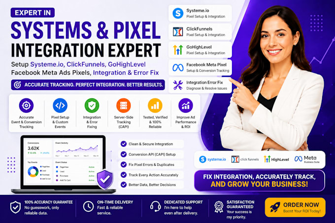 setup systeme io, clickfunnels, gohighlevel facebook meta ads pixels integration