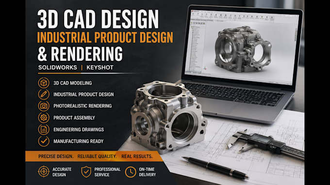 do 3d cad design, industrial product design, and rendering on solidworks keyshot
