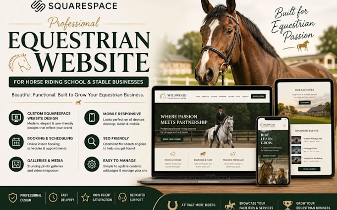 build squarespace website design equestrain website horse riding school website