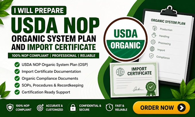 prepare usda nop organic system plan and import certificate