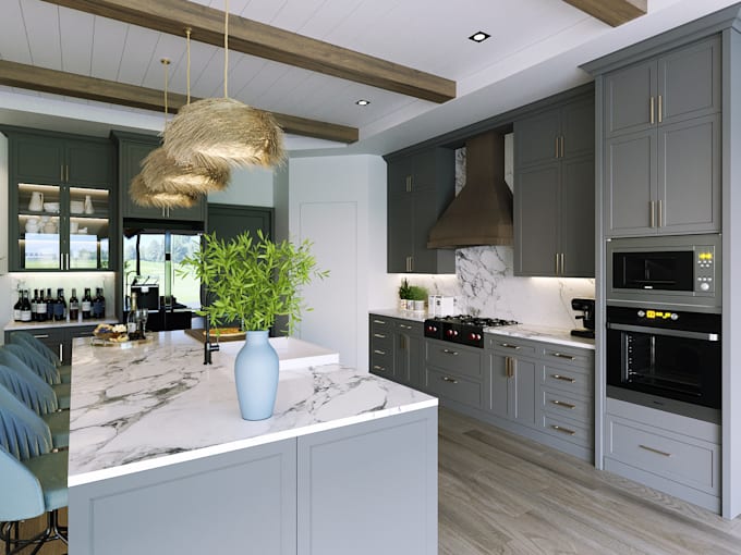 create luxury kitchen interior rendering