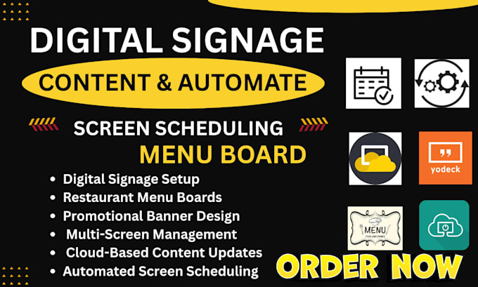 setup digital signage content and automate screen scheduling menu board banner