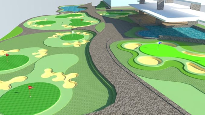 create golf course design, golf resort masterplan and 3d landscape rendering
