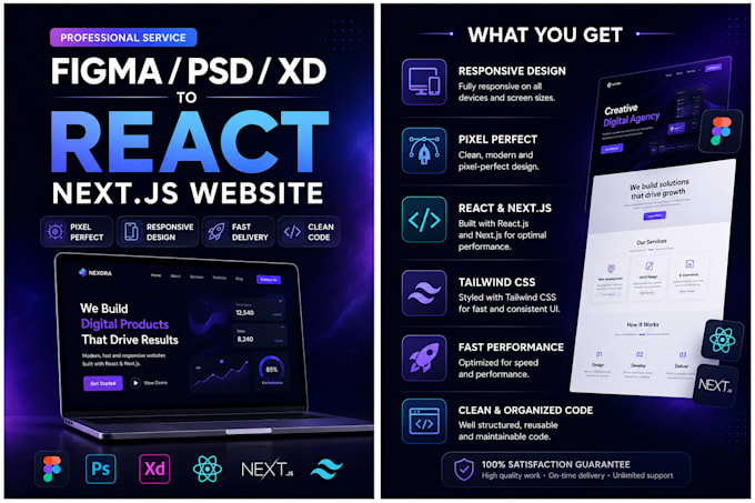 convert figma PSD or xd to react next js website