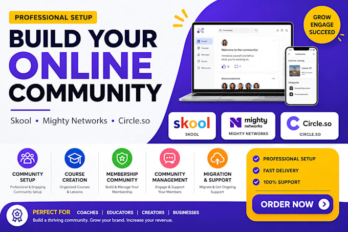 build skool, mighty networks, circle so online comunity, setup mighty networks