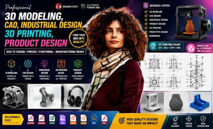 do 3d modeling, cad, industrial design, 3d printing, product design