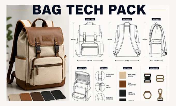 design bag tech pack, backpack, luggage, handbag, tote bag for production ready
