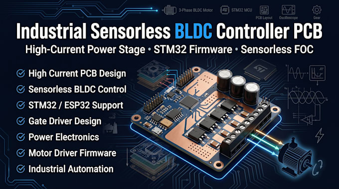 design industrial sensorless bldc controller pcb with high current power stage