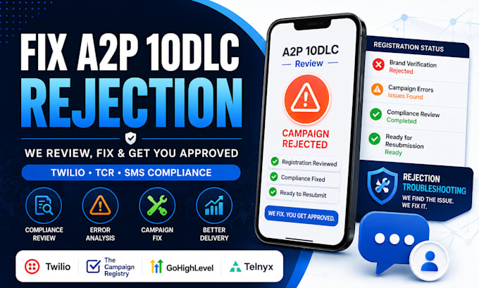 fix a2p 10dlc registration rejection