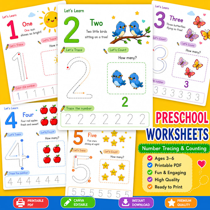 create alphabet, numbers, shapes tracing worksheets for kids