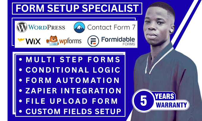 setup wordpress form, wix form, contact form 7, and formidable forms