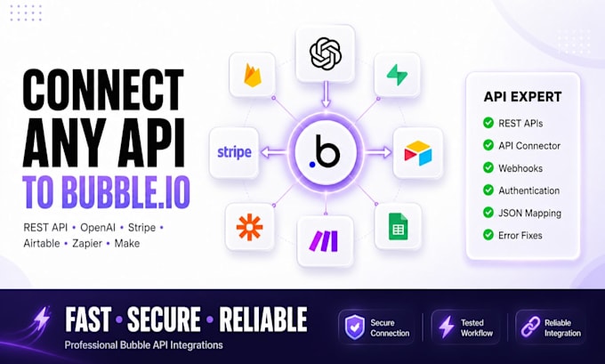 connect API to bubble io, openai, stripe airtable zapier make, integration issue