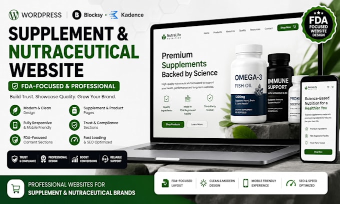 wordpress supplement and nutraceutical website fda compliant blocksy kadenece