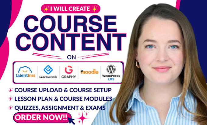 create course content on talentlms, learnworld, graphy, moodle and wordpress lms