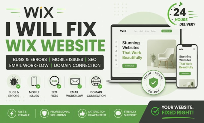 fix wix website bug error, mobile issues, SEO, email workflow, domain connection