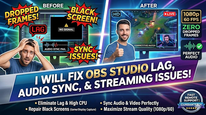 fix obs studio lag, audio sync, black screen, and streaming issues