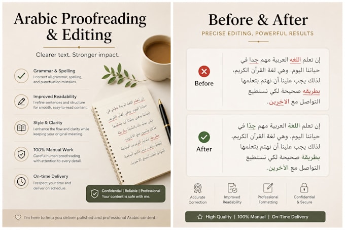 proofread and edit arabic texts professionally