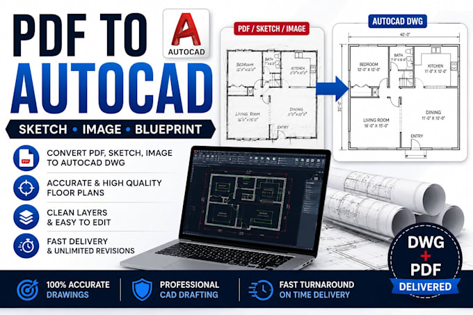 convert PDF sketch image to autocad floor plan dwg