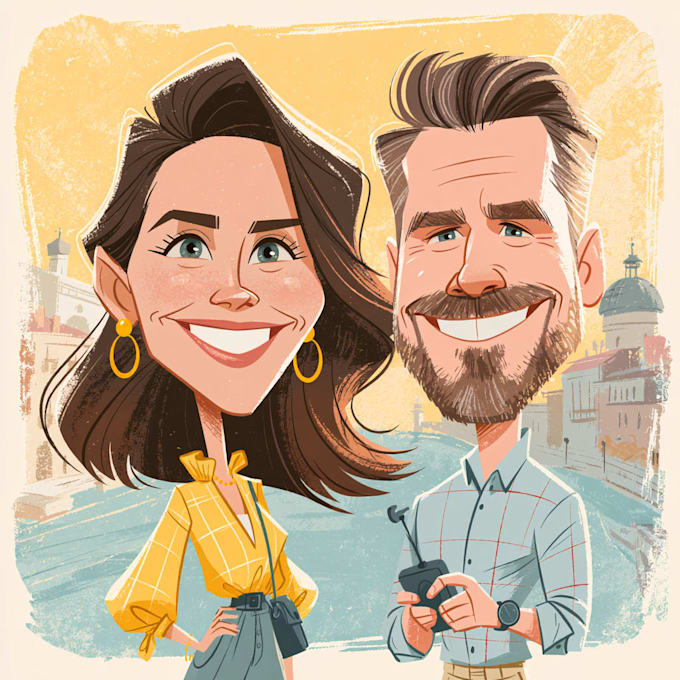 create professional caricatures for couples or wedding gift
