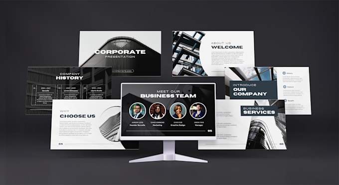 design a modern investor pitch deck or company presentation