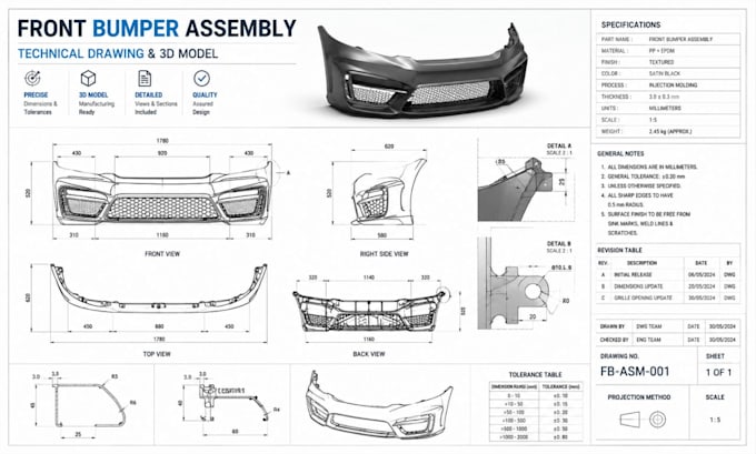 create technical drawing engineering drawing cad drawing for manufacturing