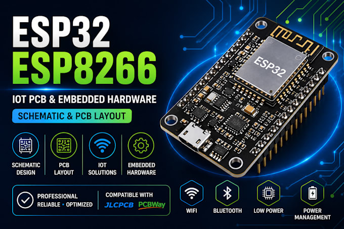 design esp32, esp8266, iot pcb, embedded hardware, schematic and pcb layout