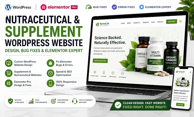 build nutraceutical supplement wordpress elementor website bug elementor errors