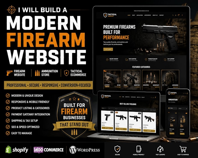 build a modern firearm website, ammunition store, and tactical ecommerce website