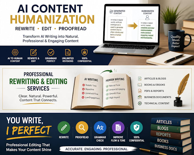 humanize ai content, proofread, edit and rewrite chatgpt content