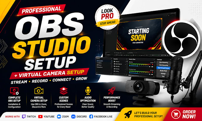 setup obs studio, virtual camera and professional livestream setup all platform