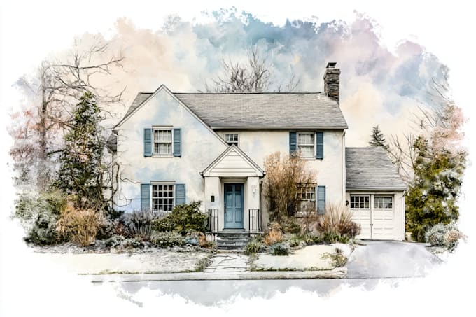create a watercolor house portrait from your image