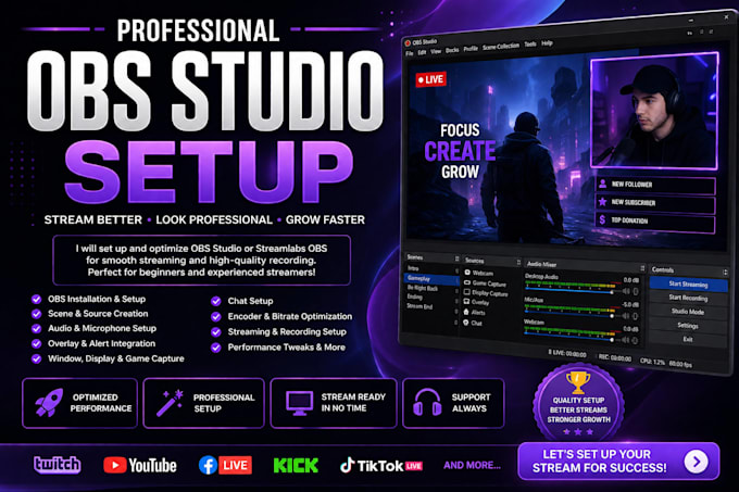 set up obs studio for streaming and recording professionally