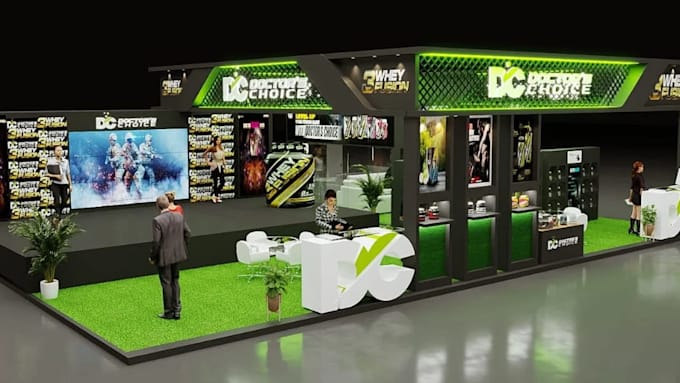 create realistic 3d event center, exhibition stand, and stage design