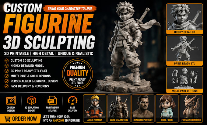 create custom figurine 3d sculpting 3d printable stl game assets nft modeling